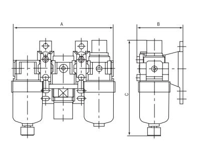 over dimension of Hot sale SMC Type TC Air Source Treatment FRL Unit oil Filter Regulator Lubricator Combination for pneumatic parts