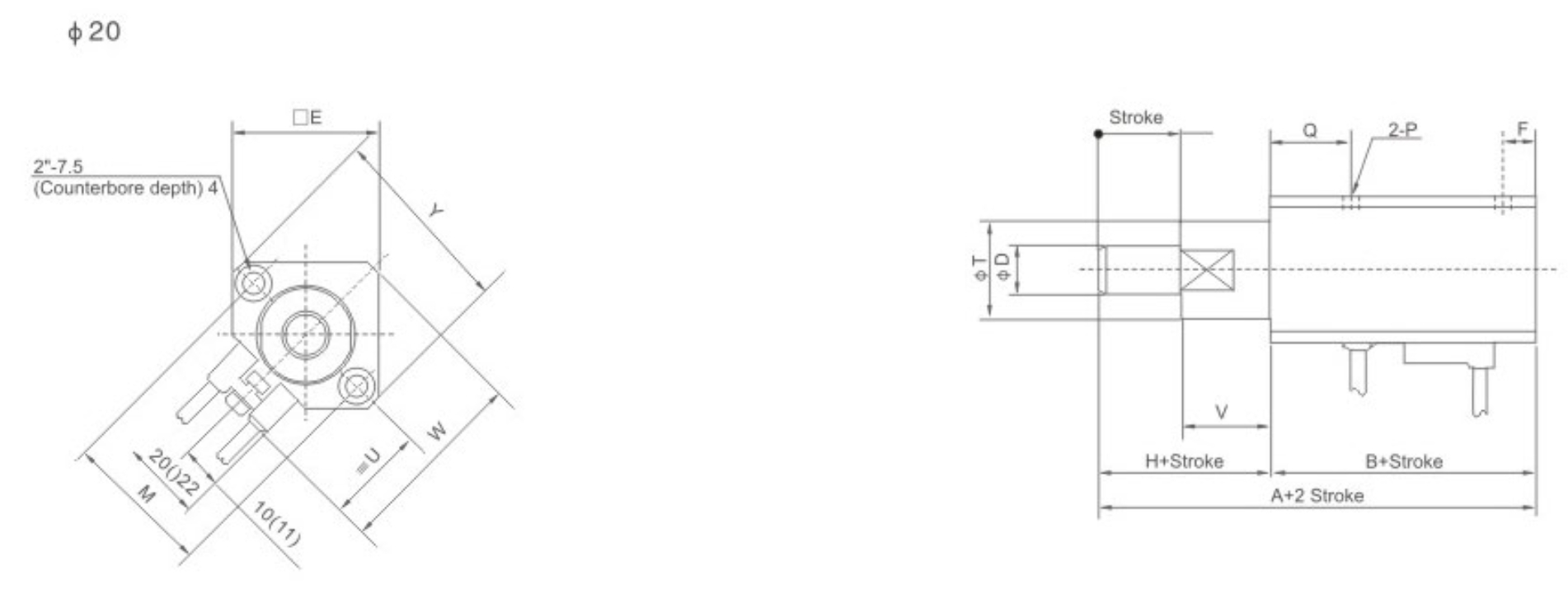 RSQ, RSDQ Series Stopper Cylinder of Overall Dimensions 1