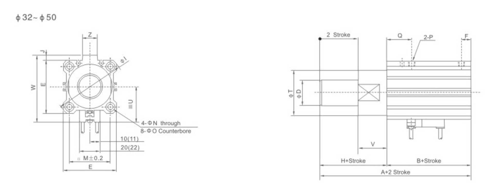 RSQ, RSDQ Series Stopper Cylinder of Overall Dimensions 2