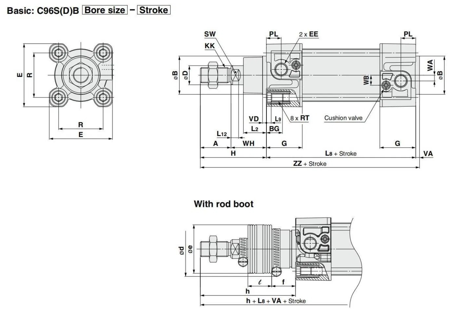 SMC C96 Series Pneumatic Piston Rod Double Acting Tie-Rod Air Cylinder 1